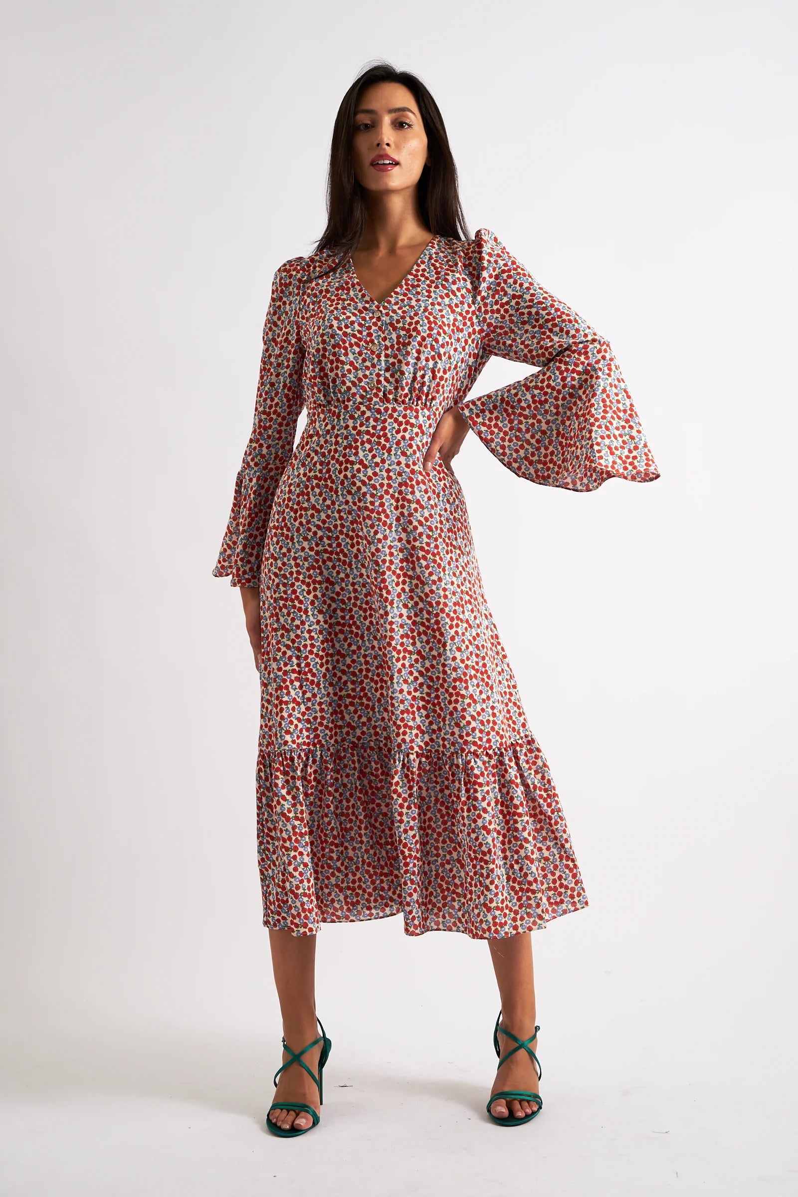 Bathilde Strawberry Fields Print Midi Dress - Bascora