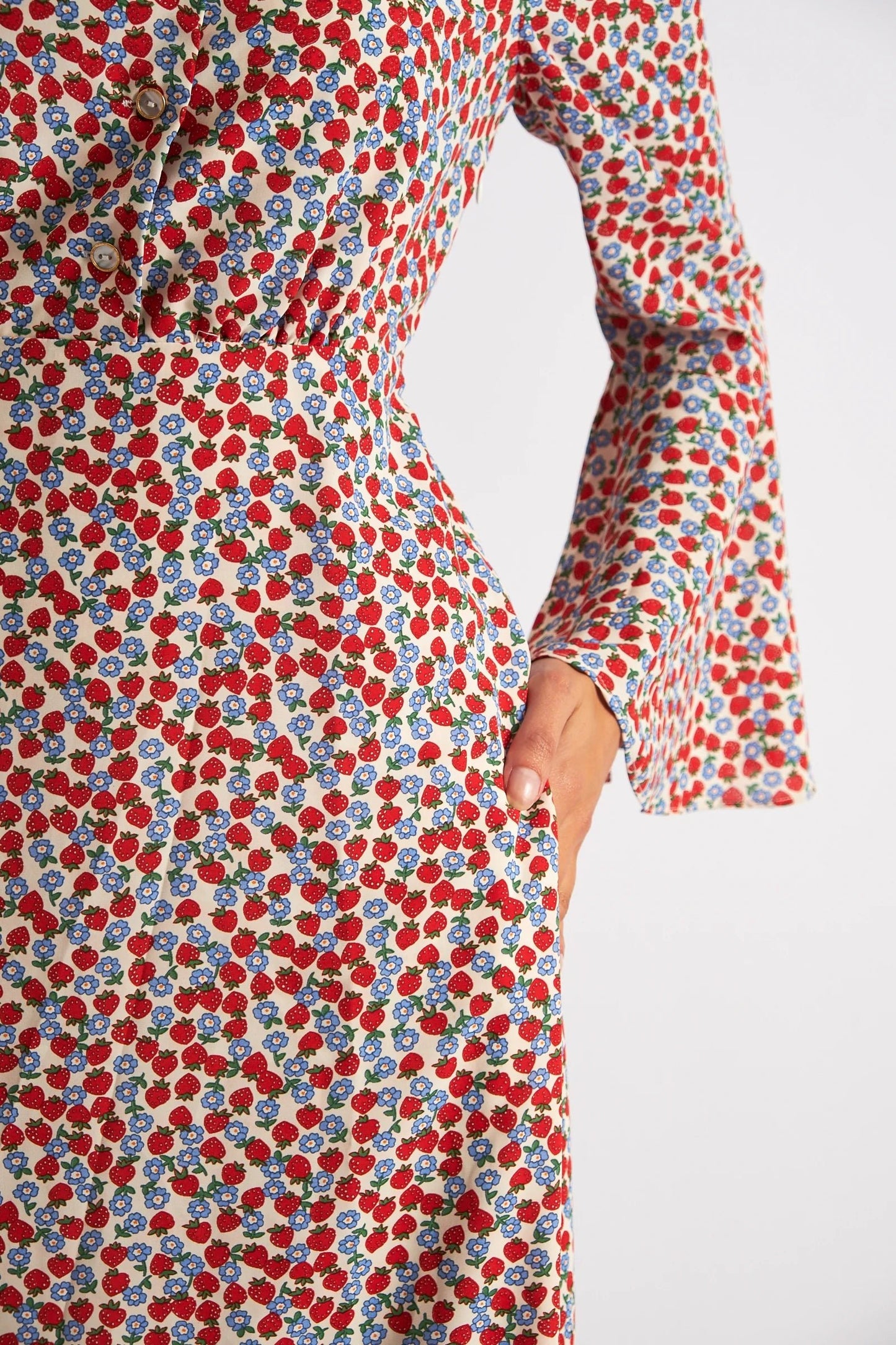 close up Bathilde Strawberry Fields Print Midi Dress