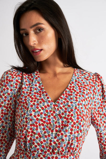 Bathilde Strawberry Fields Print Midi Dress - Bascora
