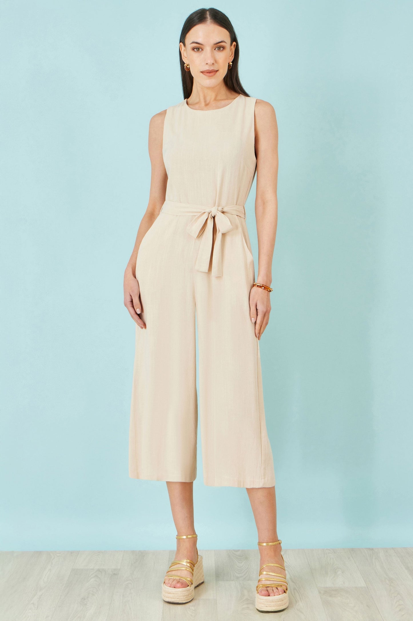 Beige Viscose Culotte Jumpsuit - Bascora
