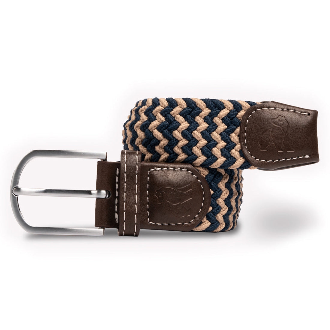 Swole Panda Recycled Woven Belt in Beige and Blue Zigzag