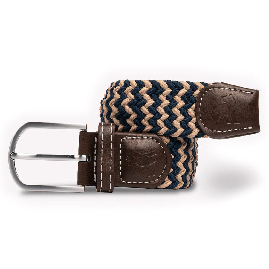 Swole Panda Recycled Woven Belt in Beige and Blue Zigzag