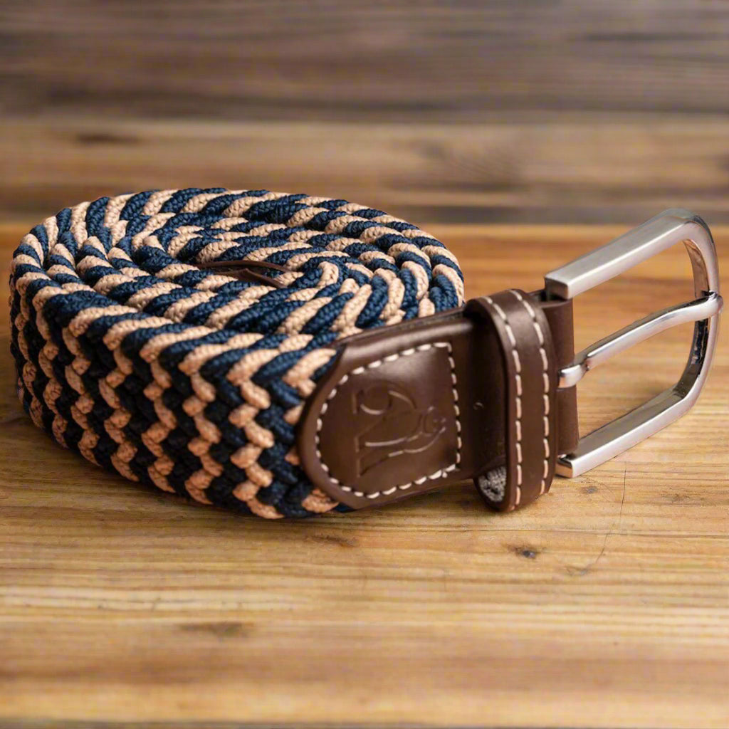 Swole Panda Recycled Woven Belt in Beige and Blue Zigzag