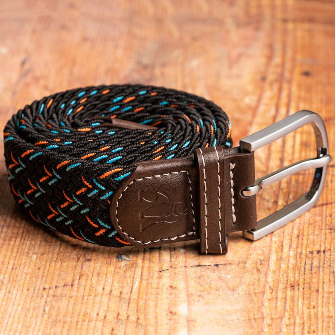 Swole Panda Woven Belt in Black, Orange & Blue Dot
