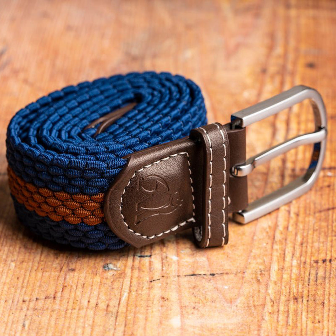 Swole Panda Recycled Woven Belt in Blue and Brown Stripe