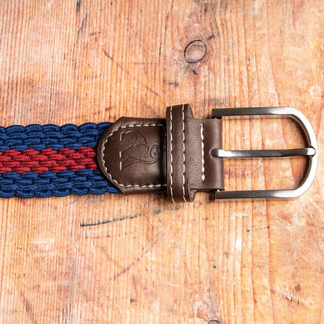 Swole Panda Recycled Woven Belt in Blue and Burgundy Stripe