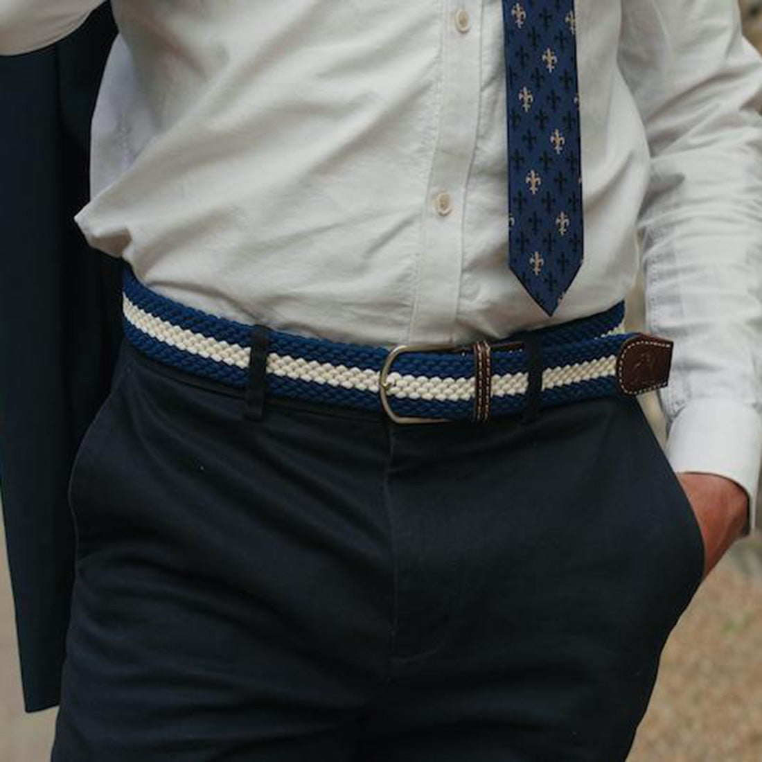 Swole Panda Recycled Woven Belt in Blue and White Stripe