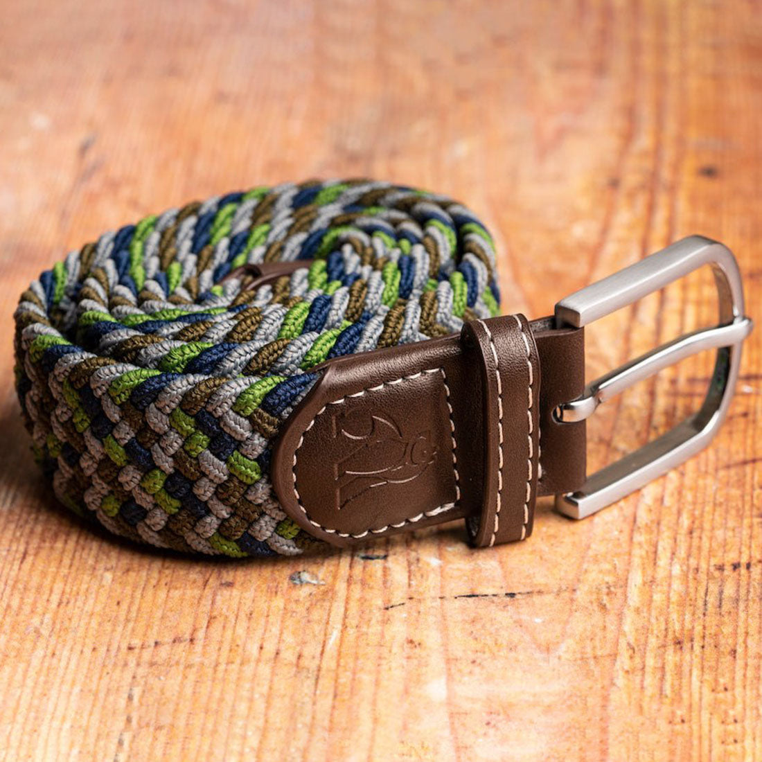 Swole Panda Recycled Woven Belt in Green and Blue Zigzag