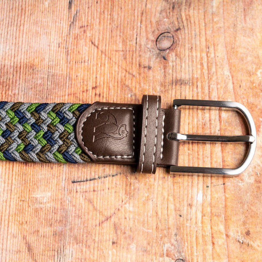 Swole Panda Recycled Woven Belt in Green and Blue Zigzag