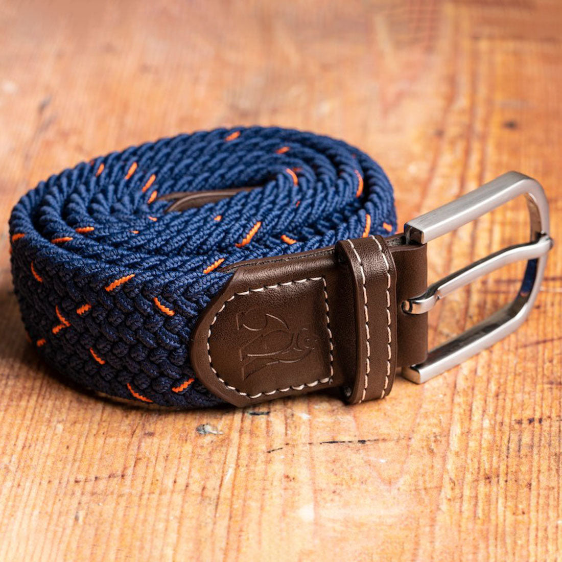 Swole Panda Recycled Woven Belt in Navy and Orange Dot
