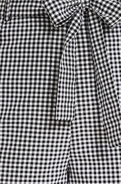 Black Cotton Gingham Tie Belt Shorts - Bascora