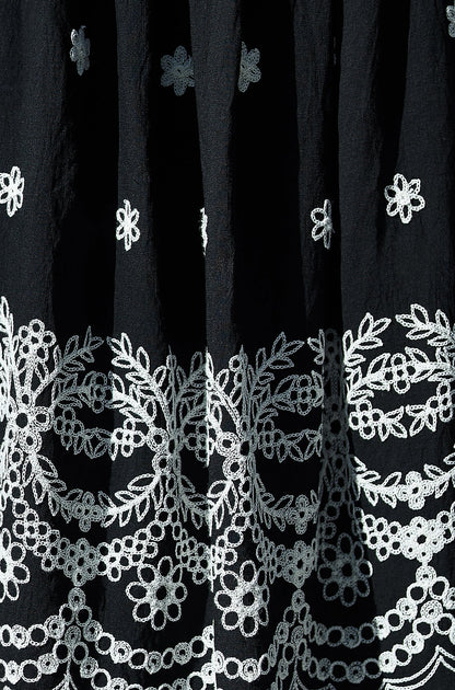 Black Embroidered Midi Skirt - Bascora