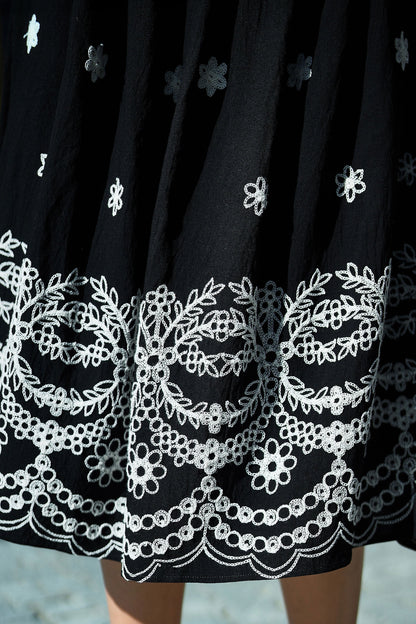 Black Embroidered Midi Skirt - Bascora