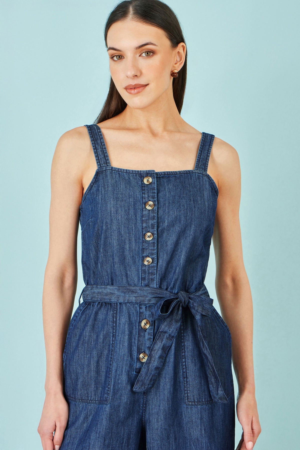 Blue Chambray Button Through Jumpsuit - Bascora
