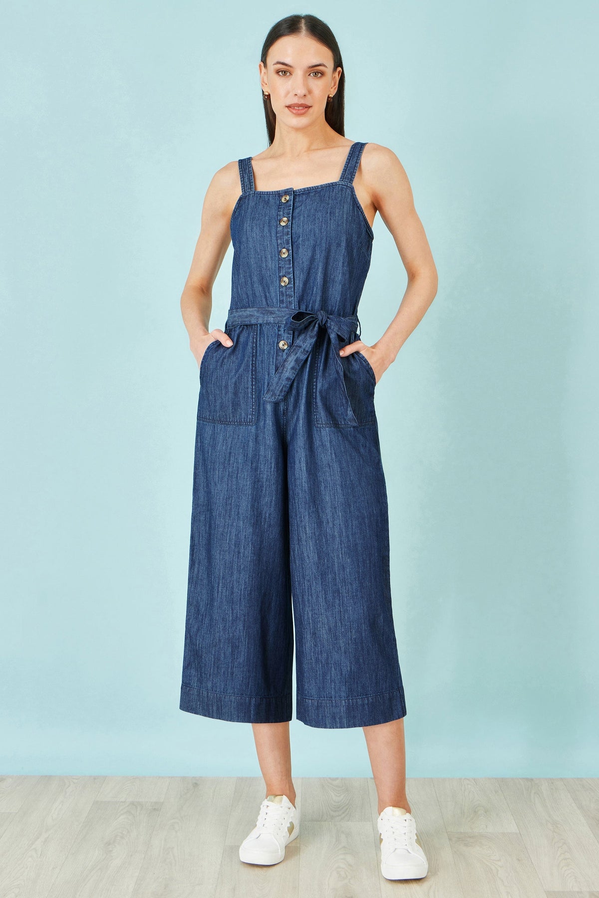 Blue Chambray Button Through Jumpsuit - Bascora