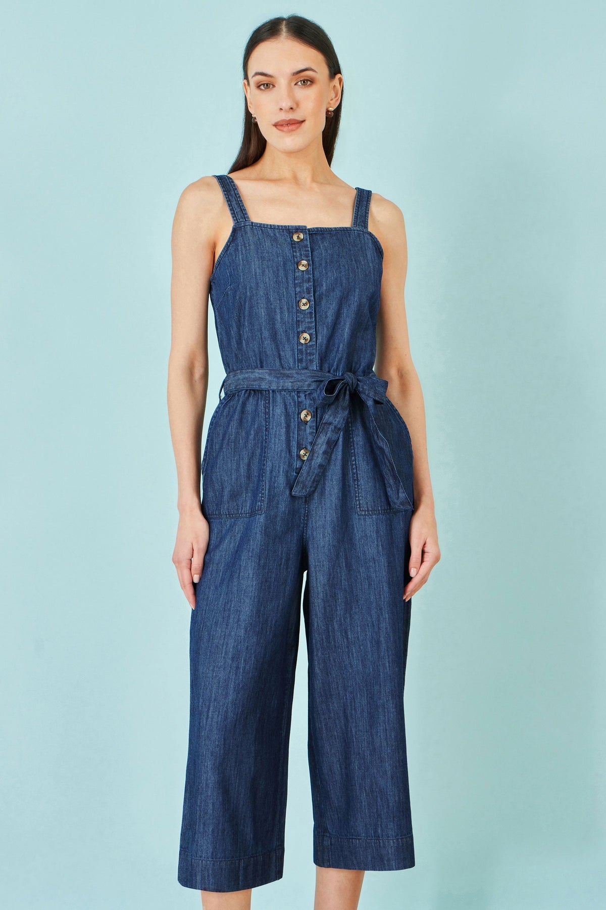 Blue Chambray Button Through Jumpsuit - Bascora