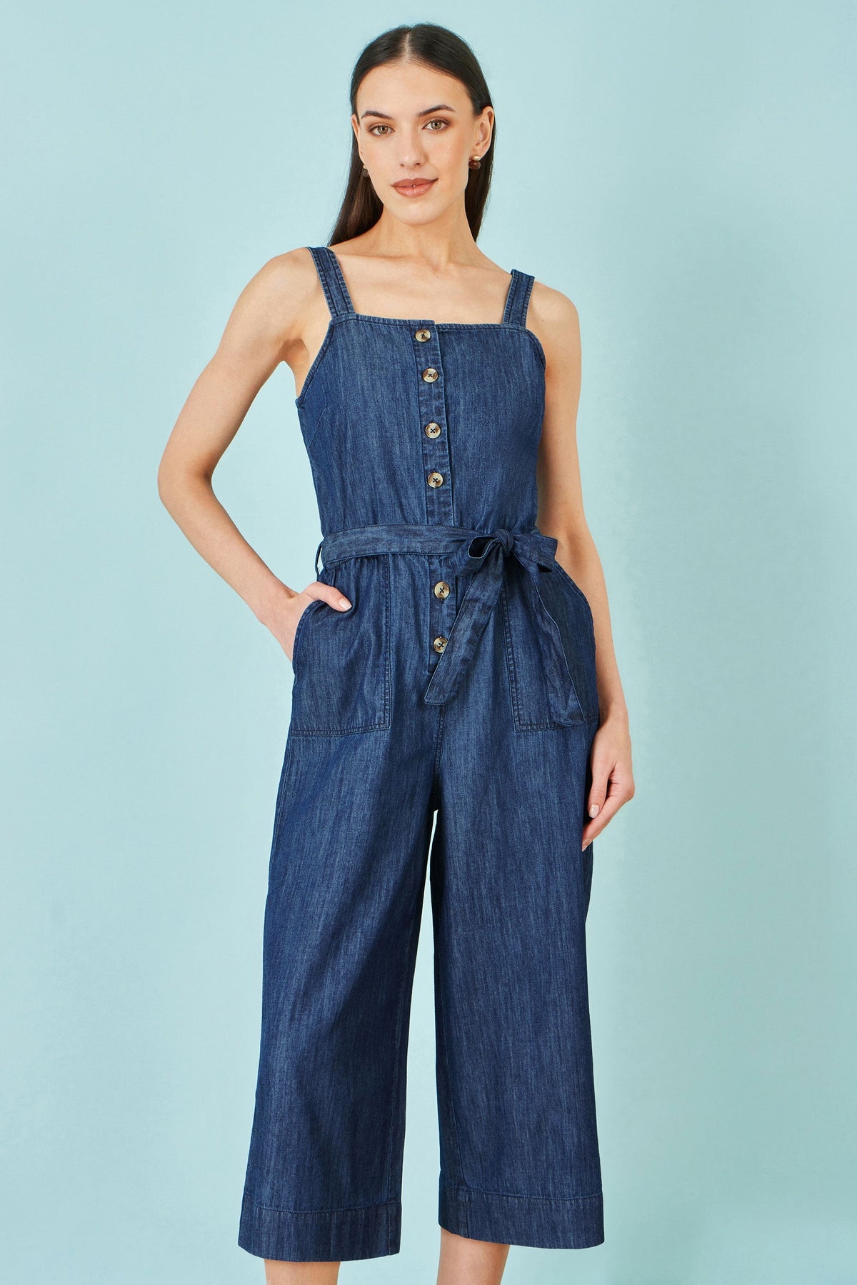 Blue Chambray Button Through Jumpsuit - Bascora