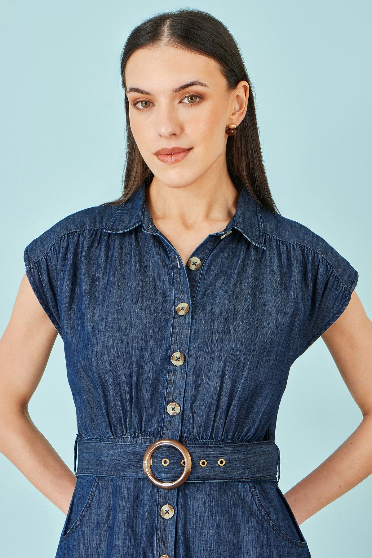 Blue Chambray Cotton Playsuit - Bascora