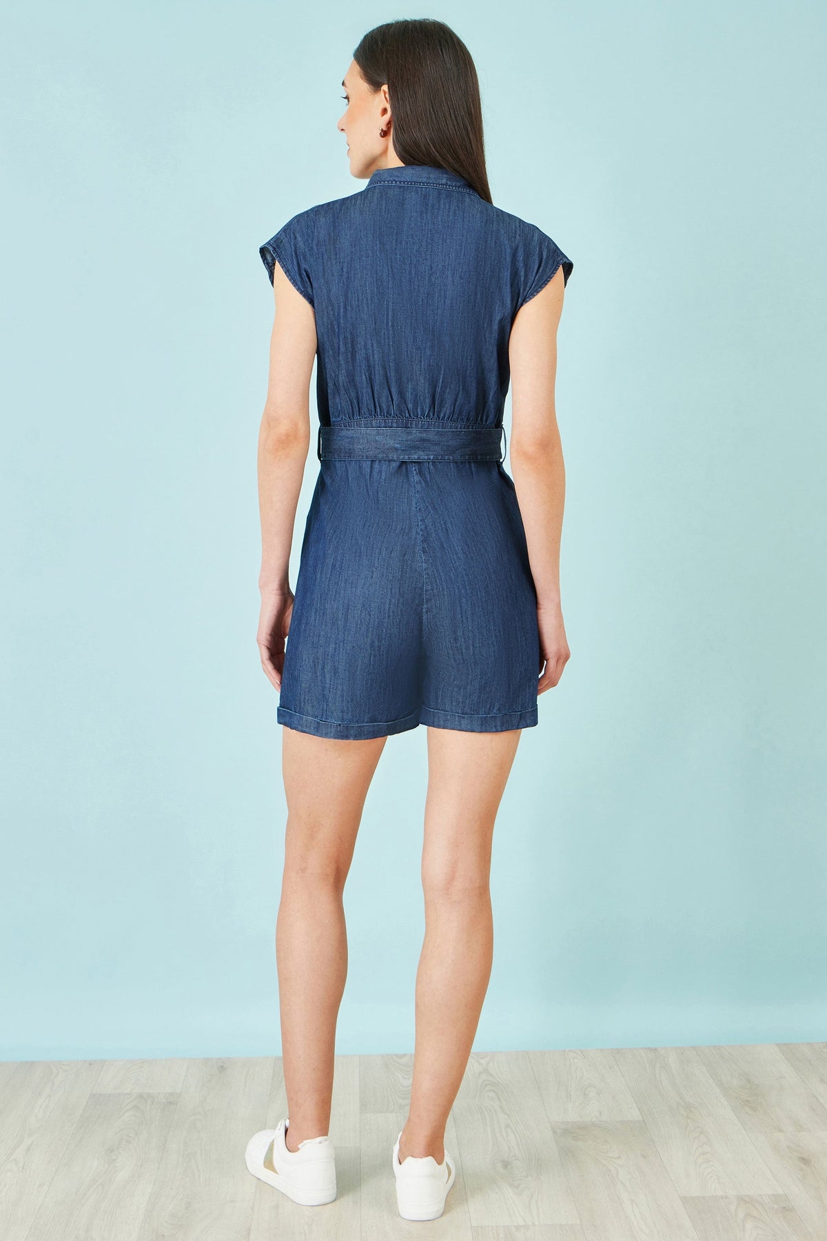 Blue Chambray Cotton Playsuit - Bascora