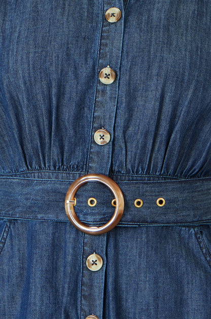 Blue Chambray Cotton Playsuit - Bascora