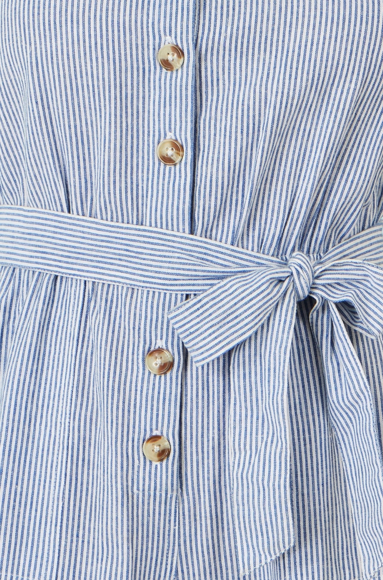 Blue Cotton Stripe Button Through Jumpsuit - Bascora