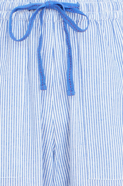 Blue Cotton Stripe Cropped Trousers - Bascora