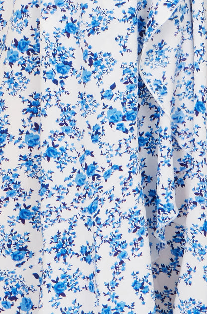 Blue Floral Print Bardot Midi Dress With Dip Hem - Bascora