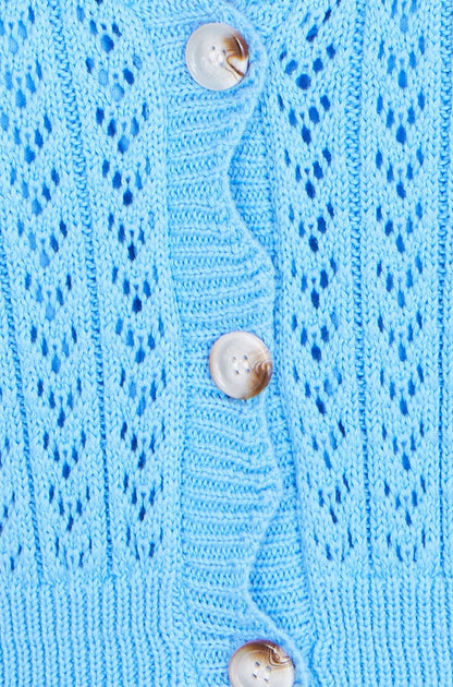 Blue Scallop Edge Crochet Knitted Midi Dress - Bascora