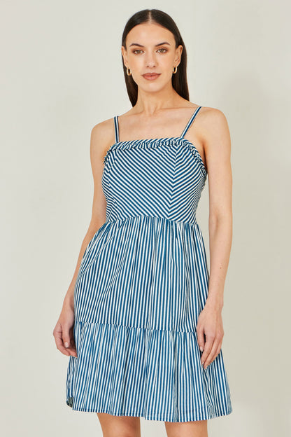 Blue Stripe Cotton Mini Sun Dress - Bascora