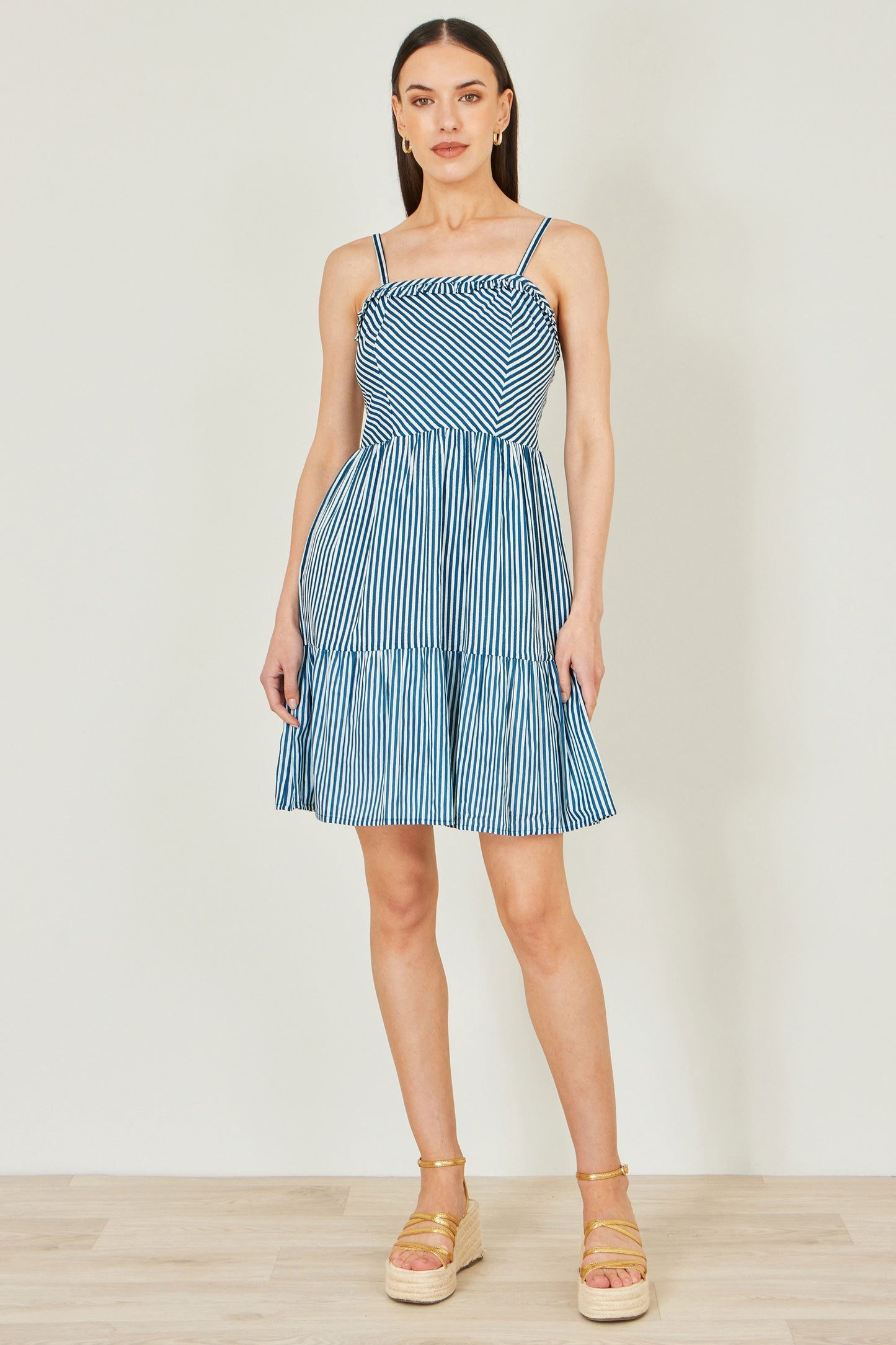 Blue Stripe Cotton Mini Sun Dress - Bascora