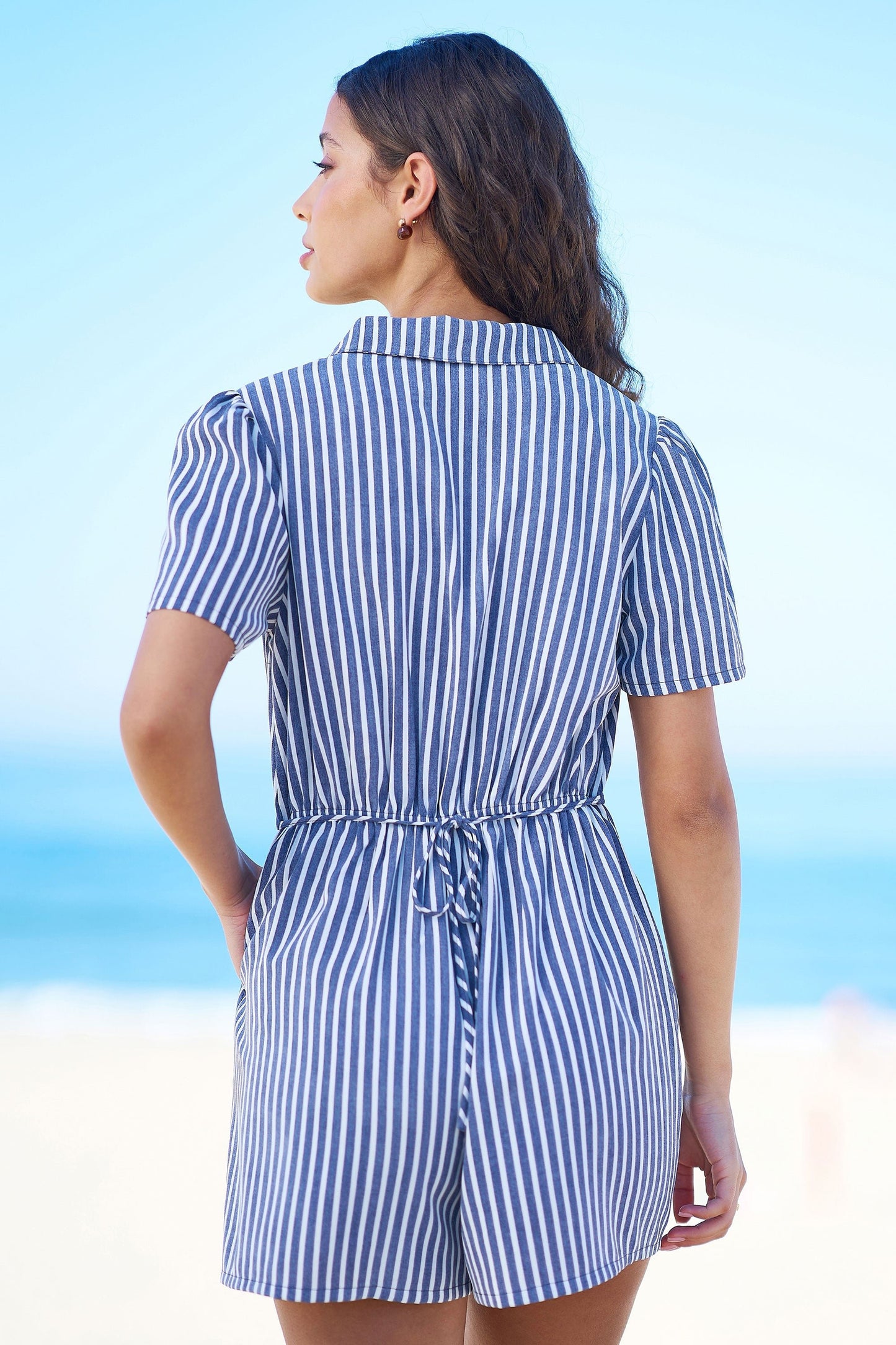 Blue Stripe Retro Playsuit - Bascora