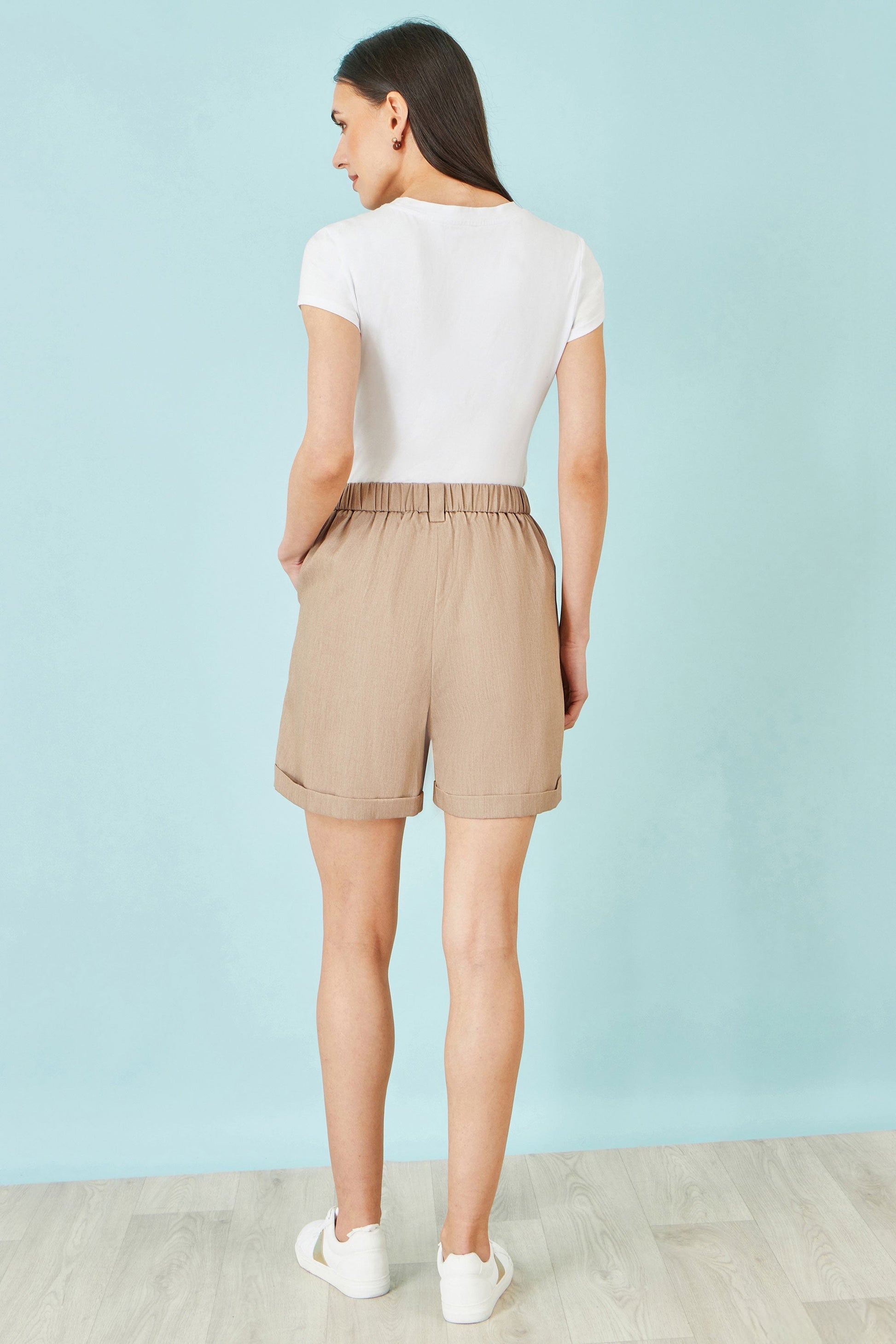 Brown Pleat Front Shorts - Bascora