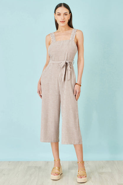 Brown Stripe Strappy Jumpsuit - Bascora