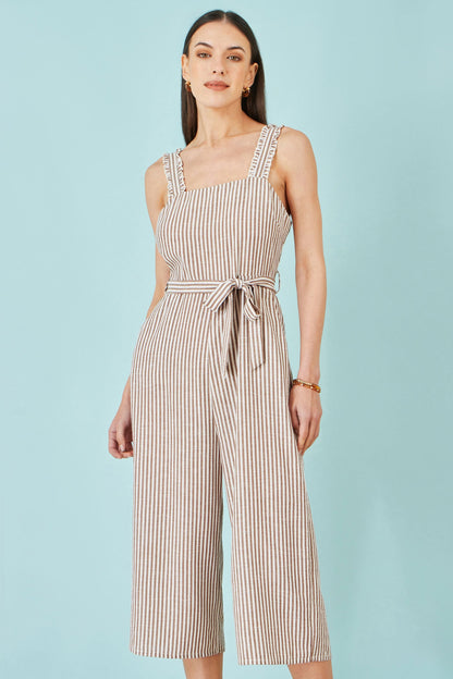 Brown Stripe Strappy Jumpsuit - Bascora