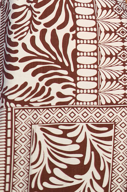 Brown Tile Print Maxi Dress With Bead Details - Bascora