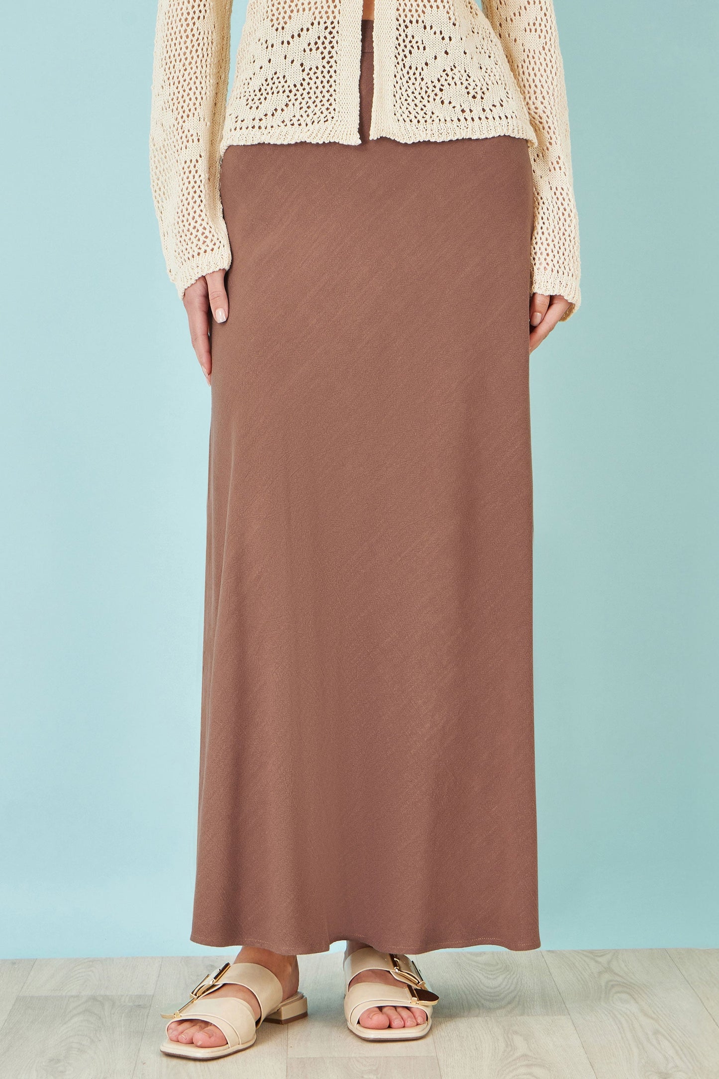Brown Viscose Maxi Skirt - Bascora