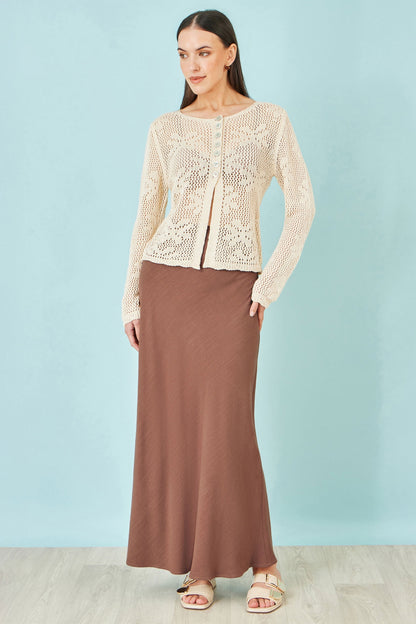 Brown Viscose Maxi Skirt - Bascora