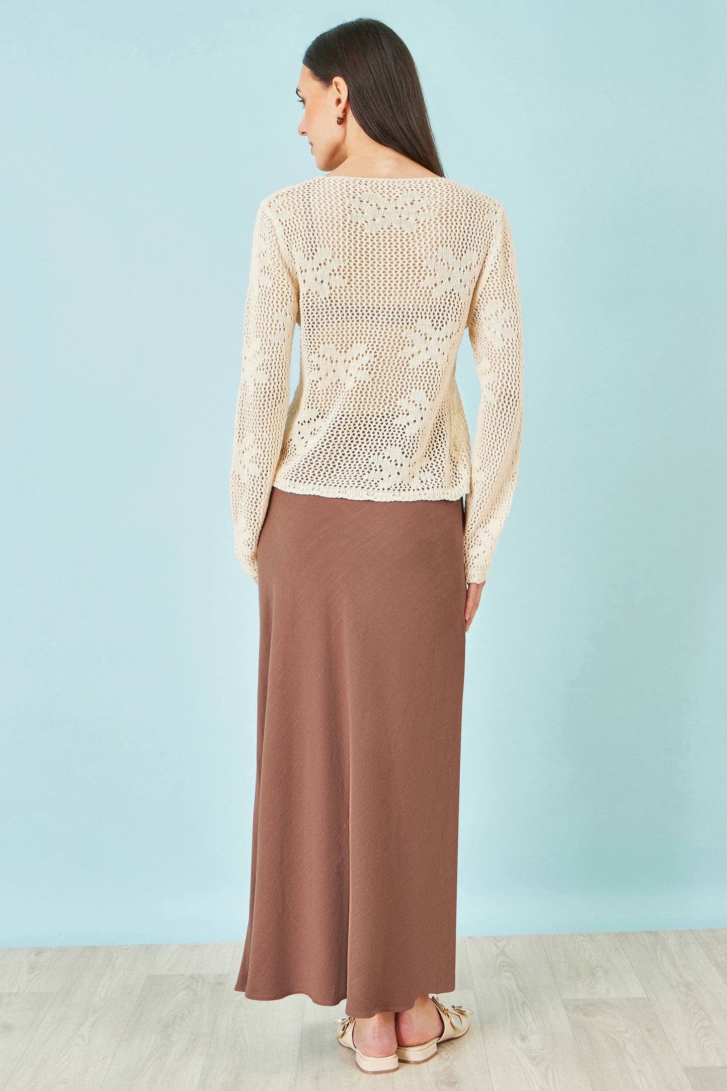 Brown Viscose Maxi Skirt - Bascora