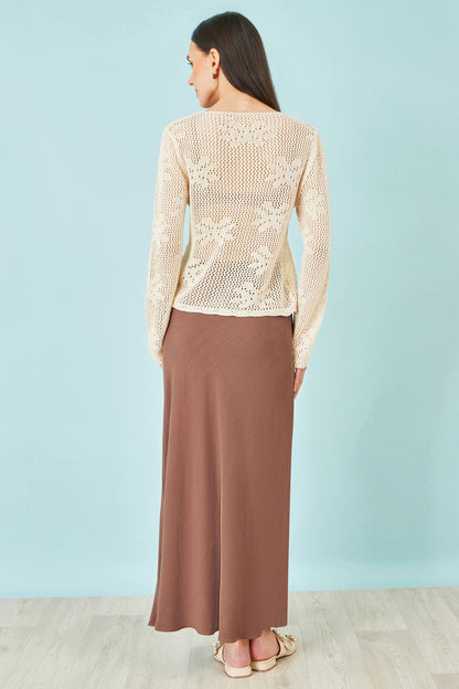 Brown Viscose Maxi Skirt - Bascora