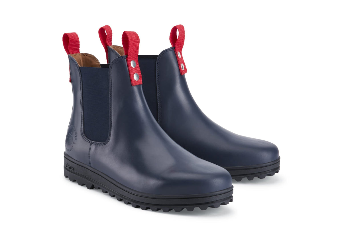 Busby Men's Navy Blue Leather Winter Chelsea Boots