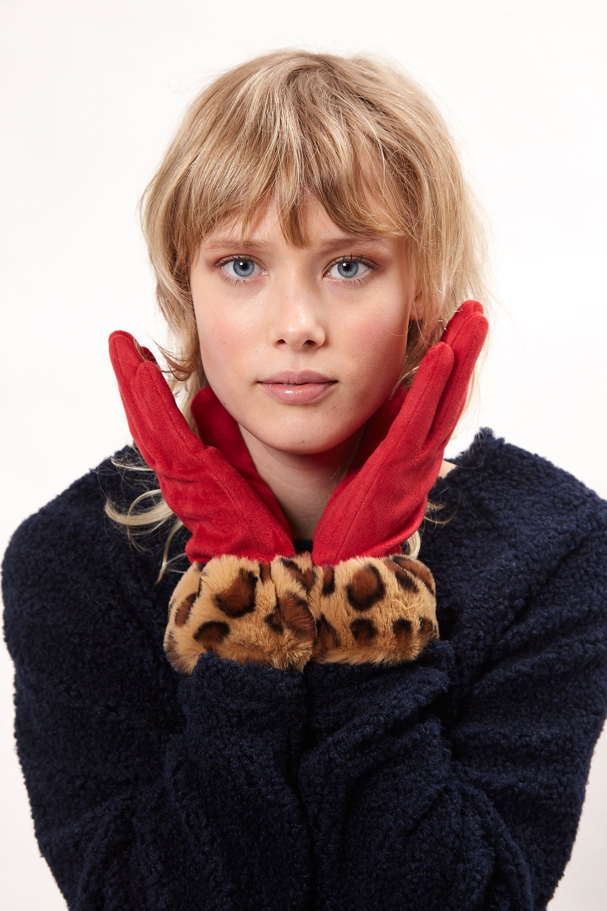Cadhla Faux Suede Fur Cuffed Touch Screen Gloves Red