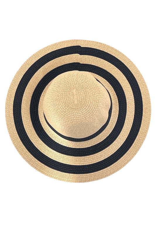 Cailin Natural and Navy Striped Straw Hat - Bascora