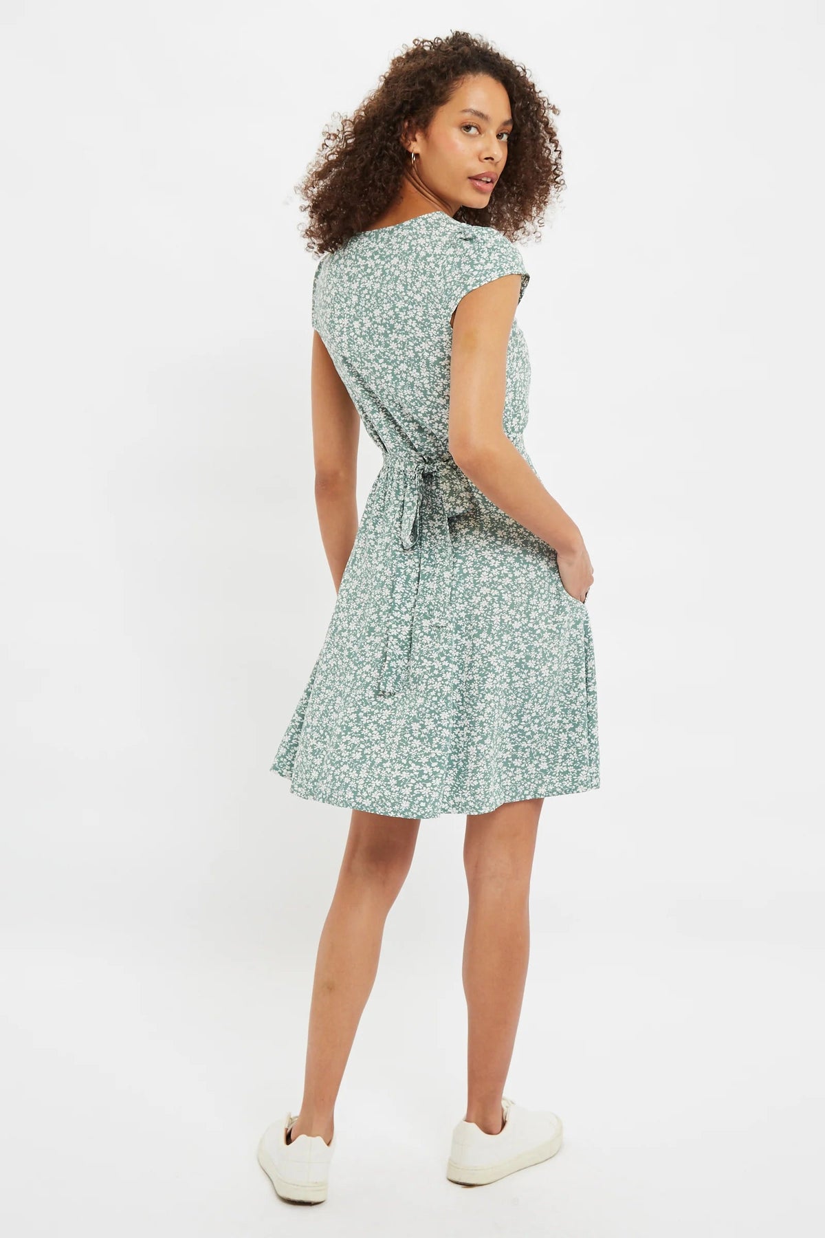 Cathleen Micro Blossom Print Mini Tea Dress Green
