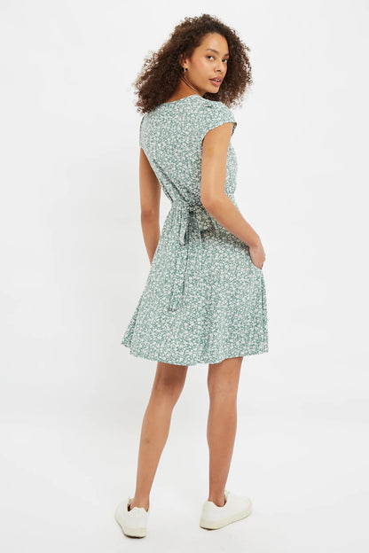 Cathleen Micro Blossom Print Mini Tea Dress Green
