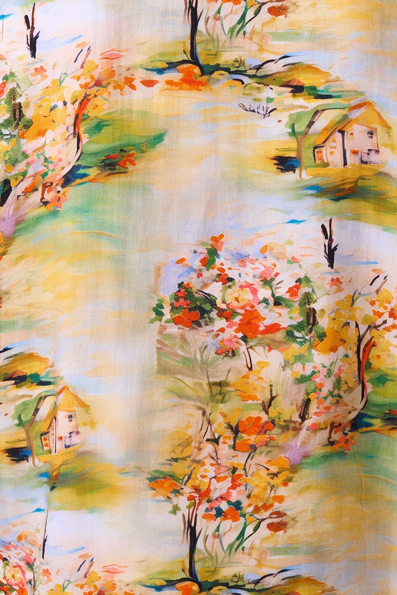 Cathleen Mini Oriental Landscape Print Tea Dress - Yellow - Bascora