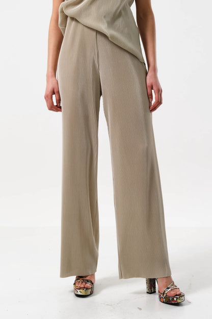Clothide Pleated Wide Leg Trousers – Stone - Bascora