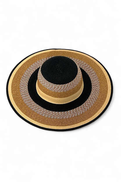 Delinda Black, Gold and Natural Striped Straw Hat - Bascora