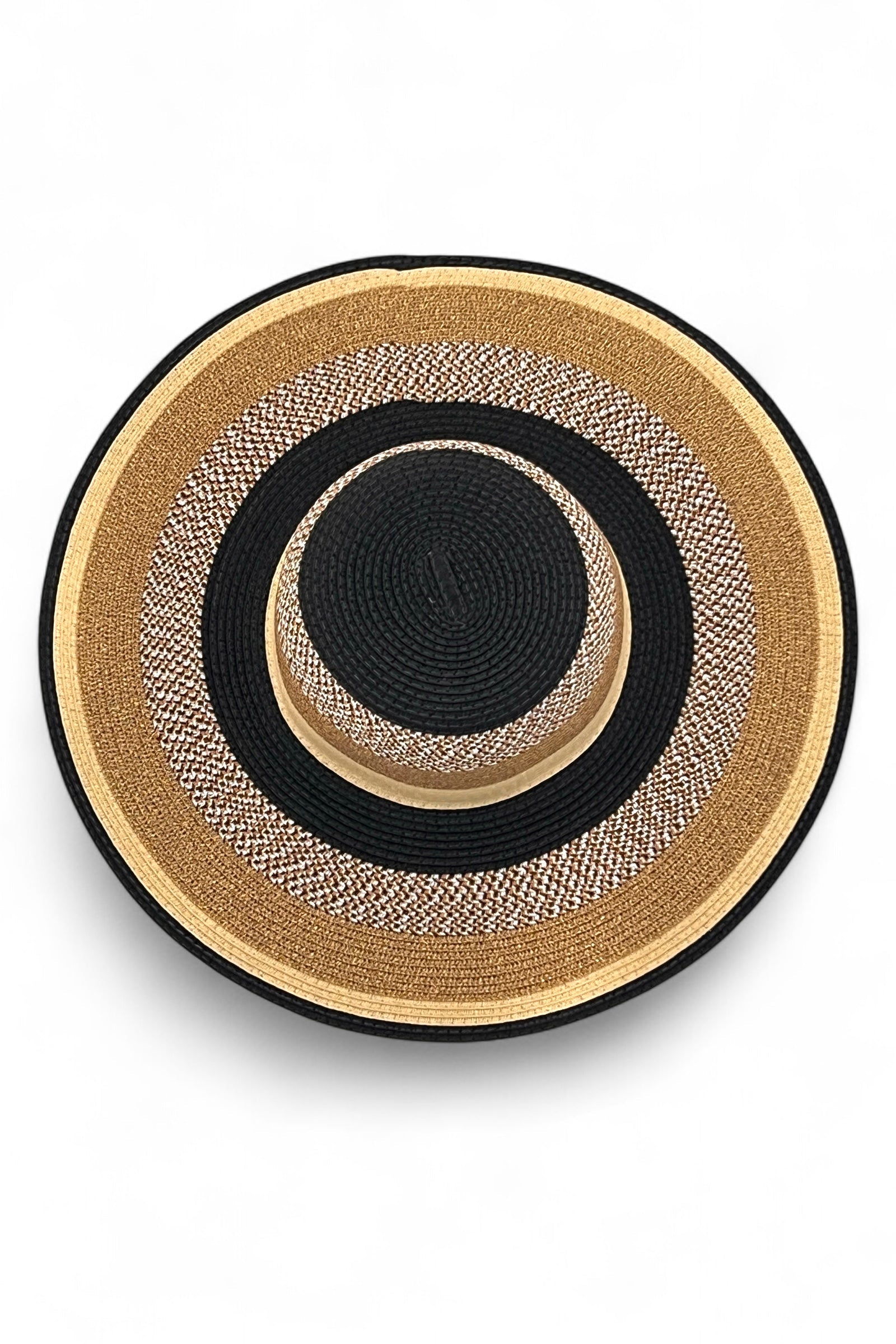 Delinda Black, Gold and Natural Striped Straw Hat - Bascora