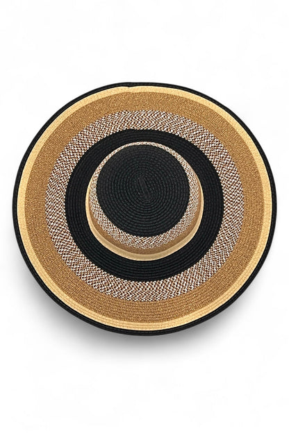 Delinda Black, Gold and Natural Striped Straw Hat - Bascora