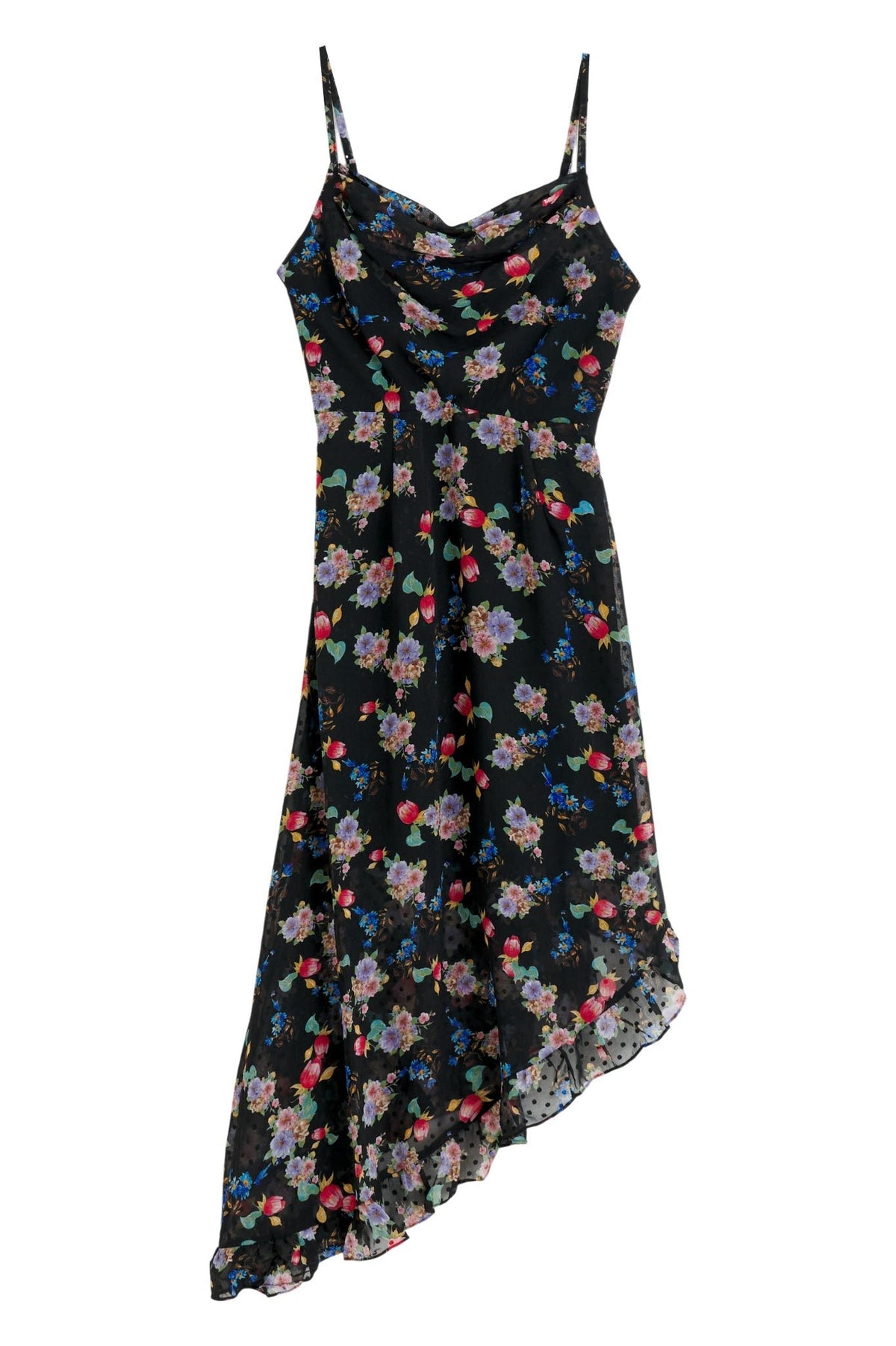 Dina Carpathian Florals Print Asymmetric Strappy Midi Dress